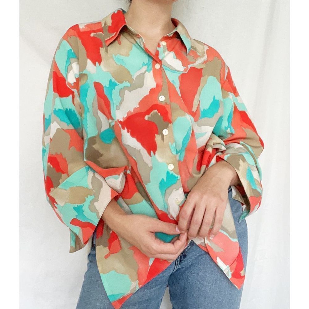 Alia Color Swatch Abstract Button-Up Shirt